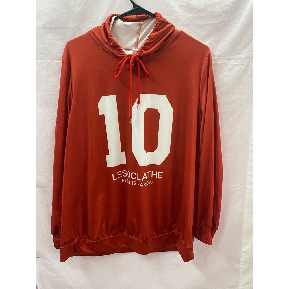 Shein Curvy 1X Rust #10 Long Sleeve Jersey with Pull string tie Front